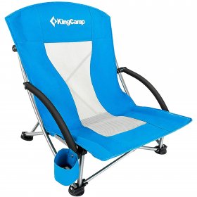 KingCamp Backpack Beach Camping Chairs Folding Low Back Chairs with Cup Holder for Adults Blue