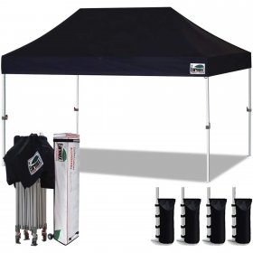 Eurmax 10'x15' Ez Pop Up Canopy Tent Commercial Instant Canopies with Heavy Duty Roller Bag,Bonus 4 Sand Weights Bags