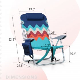Alpha Camp Set of 2 Aluminum Portable Folding Beach Chairs Outdoor Lounge Chair with 4 Adjustable Positions & Cooler Bag, Wave Pattern, Blue