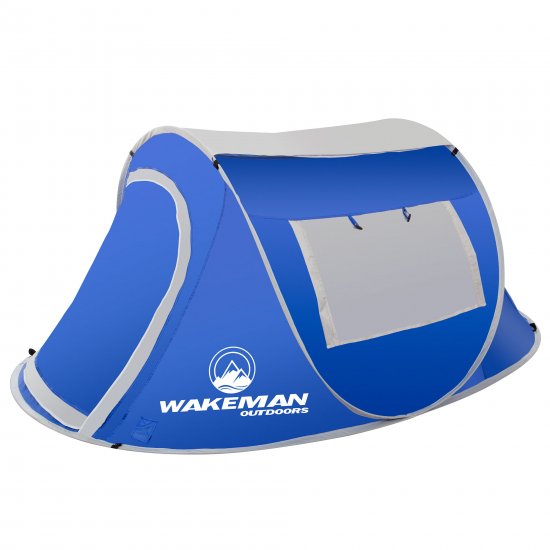 2-Person Pop-up Tent Water-Resistant Polyester Tent for Camping and Backpacking with Rainfly, Tent Stakes, and Carry Bag Blue, by Wakeman Outdoors