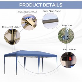 Outsunny 10' x 20' Pop Up Canopy with Sturdy Frame, UV Protection, Carry Bag for Patio, Backyard, Beach, Garden, Blue