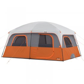 Core Equipment 10-Person 2-Room Straight Wall Cabin Camping Tent 14' x 10' x 86" H -Orange