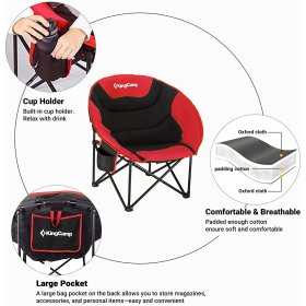 KingCamp Folding Camping Chairs Oversized Moon Round Saucer Camping Chairs for Adult, Red