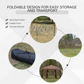 Outsunny 13' x 13' Heavy Duty Pop Up Canopy Tent, Hexagonal Gazebo with 6 Mesh Sidewall Netting, 3-Level Adjustable Height and Strong Steel Frame, Brown