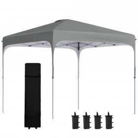 Outsunny 10' x 10' Pop Up Canopy Tent with Wheeled Carry Bag and 4 Sand Bags, Instant Sun Shelter, Tents for Parties, Height Adjustable, for Outdoor, Garden, Patio, Dark Grey