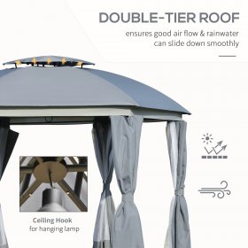 Outsunny 12' x 12' Round Outdoor Patio Gazebo Canopy with 2-Tier Roof, Grey