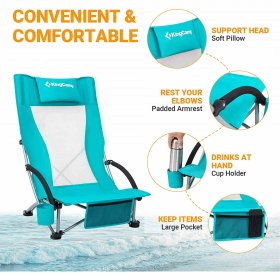 KingCamp Backpack Beach Camping Folding Chair High Back Chairs with Cup Holder for Adult