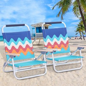 Alpha Camp Set of 2 Aluminum Portable Folding Beach Chairs with 3 Adjustable Positions&Cooler Ice Bag, Multi Color