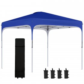 Outsunny 10' x 10' Pop Up Canopy Tent with Wheeled Carry Bag and 4 Sand Bags, Instant Sun Shelter, Tents for Parties, Height Adjustable, for Outdoor, Garden, Patio, Blue