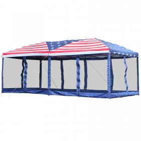 Outsunny 10 x 20 Pop Up Party Tent Gazebo Wedding Canopy with Removable Mesh Sidewalls American Flag Print